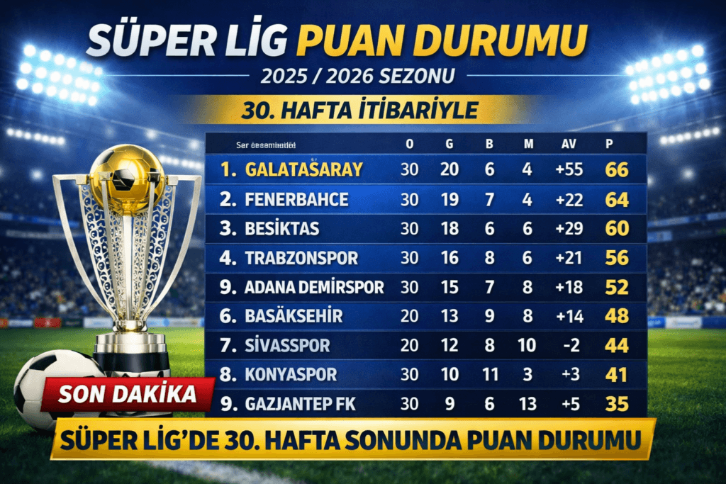 Süper Lig Puan Durumu 2026: Galatasaray Lider! Güncel Tablo ve Son Durum