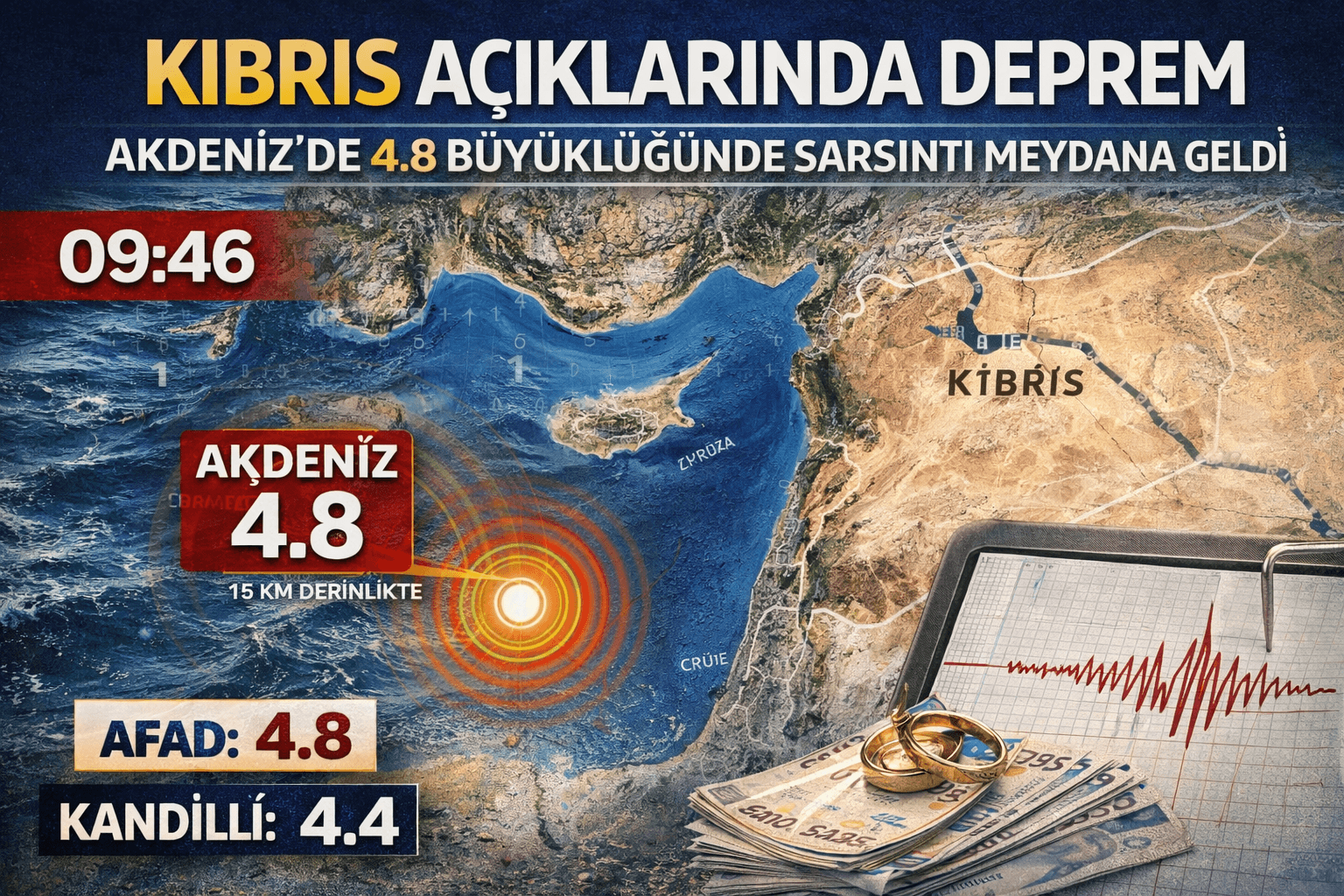 Kıbrıs Açıklarında Deprem: Akdeniz’de 4.8 Büyüklüğünde Sarsıntı Meydana Geldi