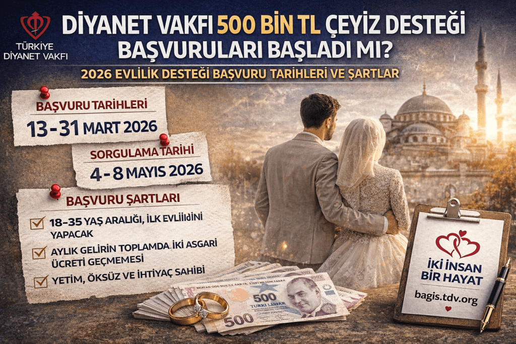 Diyanet Vakfı 500 Bin TL Çeyiz Desteği Başvuruları Başladı mı? “İki İnsan Bir Hayat” Projesi Evlilik Yardımı Şartları ve Tarihleri