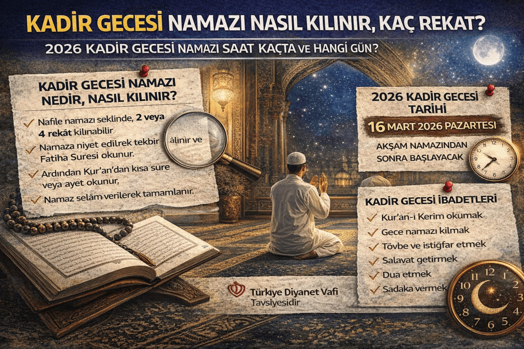 Kadir Gecesi Namazı Nasıl Kılınır, Kaç Rekat? 2026 Kadir Gecesi Namazı Saat Kaçta ve Hangi Gün?
