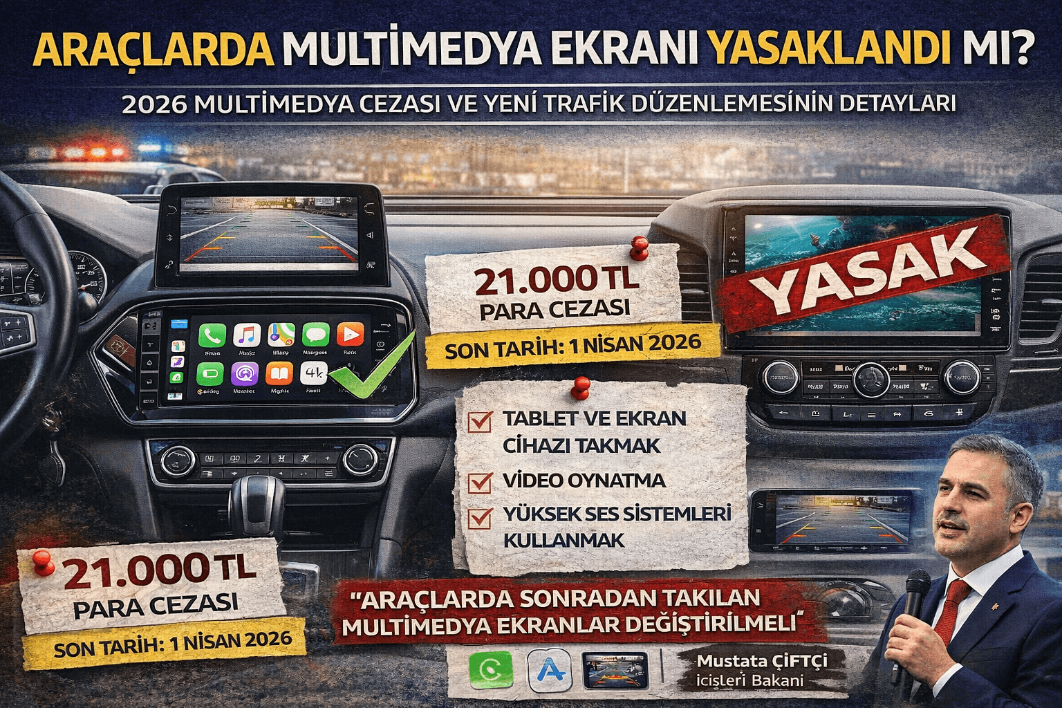 Araçlarda Multimedya Ekranı Yasaklandı mı? 2026 Multimedya Cezası ve Yeni Trafik Düzenlemesinin Detayları